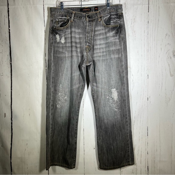 Ed Hardy Straight Leg Y2K Distressed Destroyed Embroidered Denim Jeans Size 36 - Picture 2 of 15